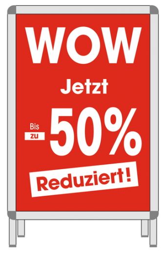 Rahmenplakat DIN A1 WOW Jetzt bis zu 50% rot/weiß Papier