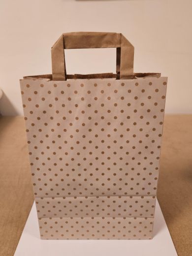 Tragetasche Papier beige Punkte braun 22+10x28cm Bund=50Stück