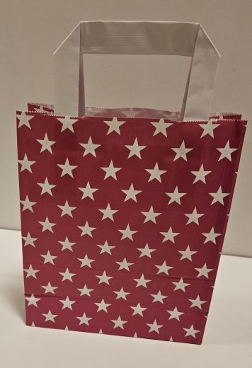 Papiertragetasche pink Sterne weiß 22x10x31cm mit Flachhenkel