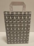 Papiertragetasche Elch grau/weiß 32+12x41cm, Flachhenkel weiß