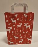 Papiertragetasche Elch rot/weiß 32+12x41cm, Flachhenkel weiß