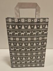 Papiertragetasche Elch grau/weiß 18+8x22cm, Flachhenkel weiß