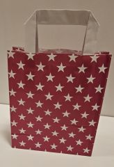 Papiertragetasche pink Sterne weiß 22x10x31cm mit Flachhenkel